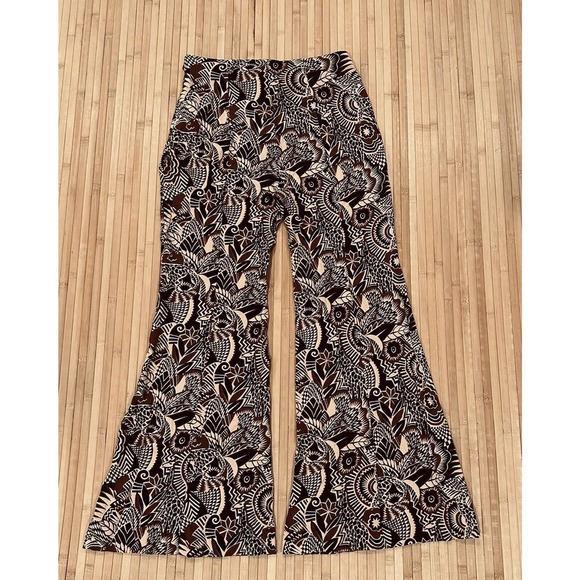 ANTHROPOLOGIE DRAPEY WIDE FLARE MOD TROPICAL PRINT WOVEN PANTS BROWN 8 Lainey - Picture 4 of 9